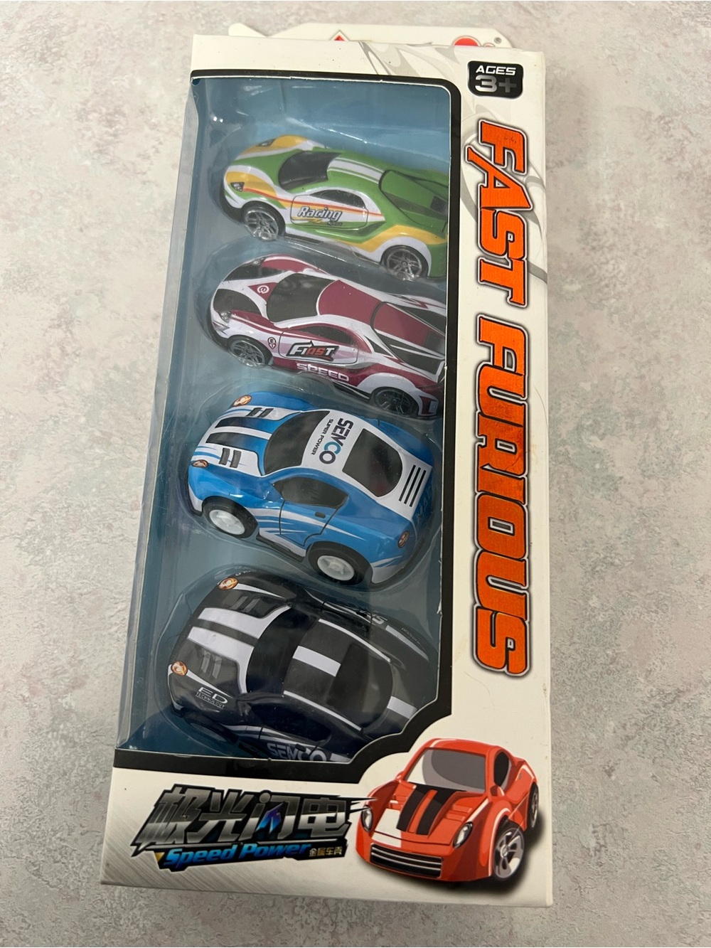 Fast Furious Kids Racing Car Toy Set - Blue, Green, Red, Black
